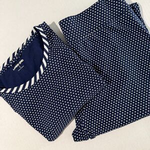 Lands Ends Woman's Blue & White Polka Dot Pajama Set, S, Cozycore